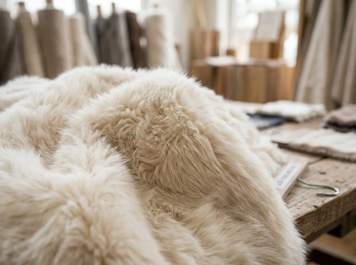 Kid Goat Mink Faux Fur fabric swatch