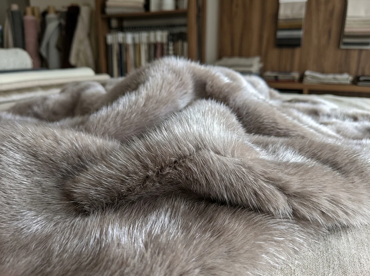 Snow Mink Faux Fur fabric swatch
