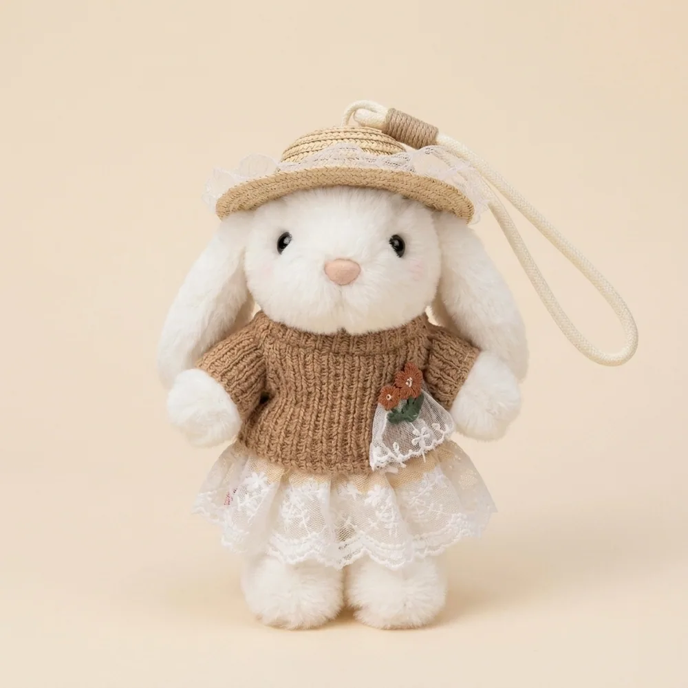 Straw Hat Bunny Plush Pendant