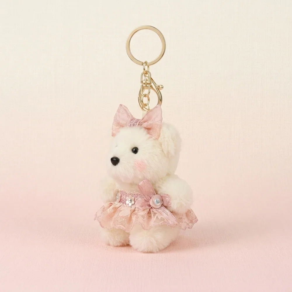 Pink Lace Dress Puppy Plush Keychain thumbnail 2