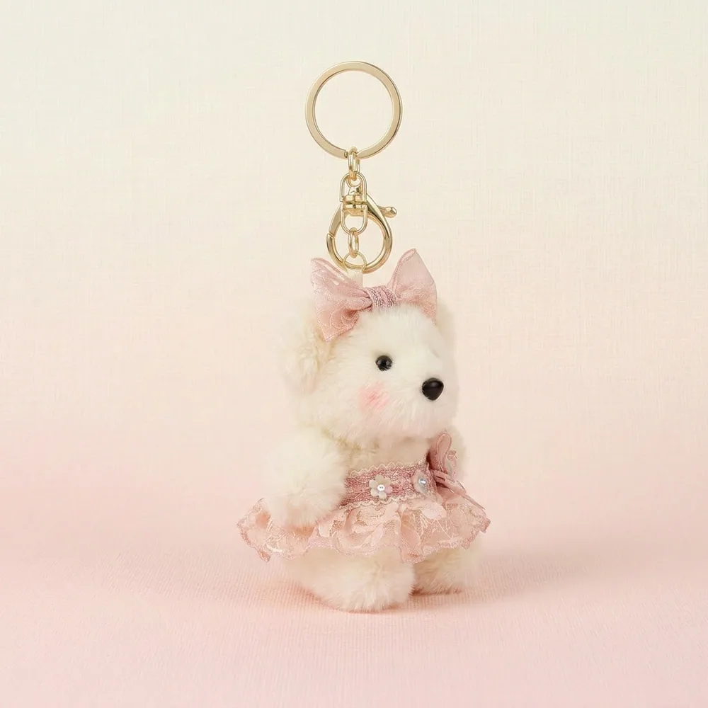 Pink Lace Dress Puppy Plush Keychain thumbnail 3