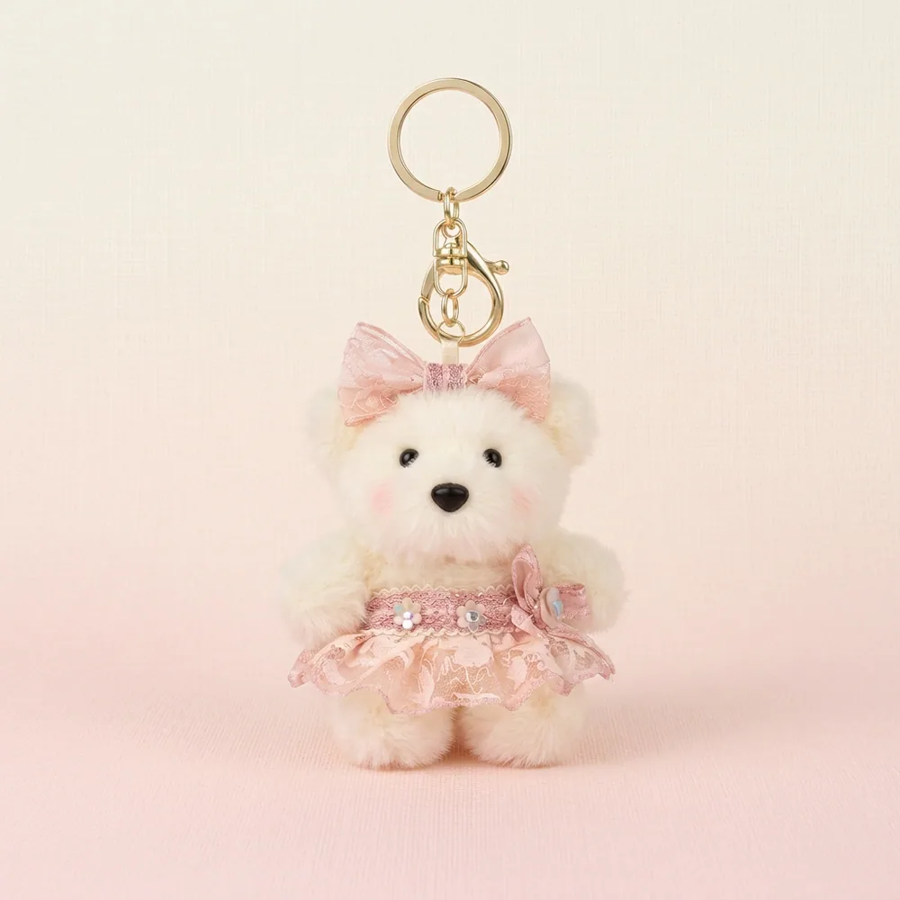 Pink Lace Dress Puppy Plush Keychain