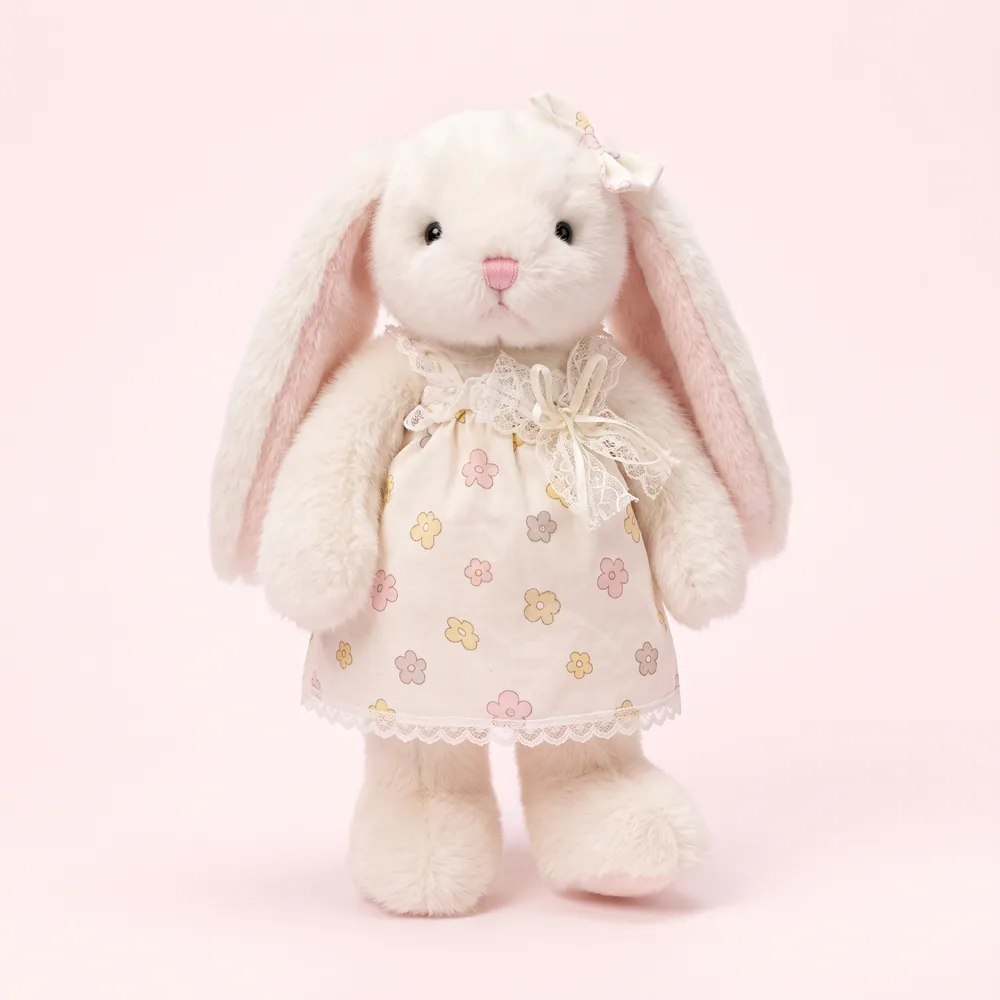 Soft Lop-Eared Rabbit in Floral Dress